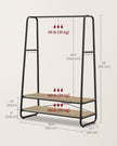 Clothes Rack – Steel – Turquoise Brown and Matte Black – Heavy-Duty with 2 Shelves and 6 S-Hooks