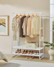 Clothes Rail – Steel – Cloud White and Matte White – Heavy-Duty with 2 Shelves and 6 S-Hooks