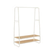 Clothes Rail – Steel and Wood – Oak Beige and Cream White – Heavy-Duty with 2 Shelves and 6 S-Hooks