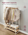 Clothes Rail – Steel and Wood – Oak Beige and Cream White – Heavy-Duty with 2 Shelves and 6 S-Hooks