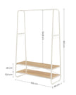 Clothes Rail – Steel and Wood – Oak Beige and Cream White – Heavy-Duty with 2 Shelves and 6 S-Hooks