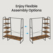Garment Rack – Metal and Wood – Brown and Black – 5-Tier Shelves and 6 Hooks