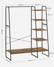 Clothes Rail – Metal and Wood – Rustic Brown and Ink Black – 5-Tier Storage with Shoe Rack and Side Hooks