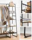 Clothes Rail – Metal and Wood – Rustic Brown and Ink Black – 5-Tier Storage with Shoe Rack and Side Hooks