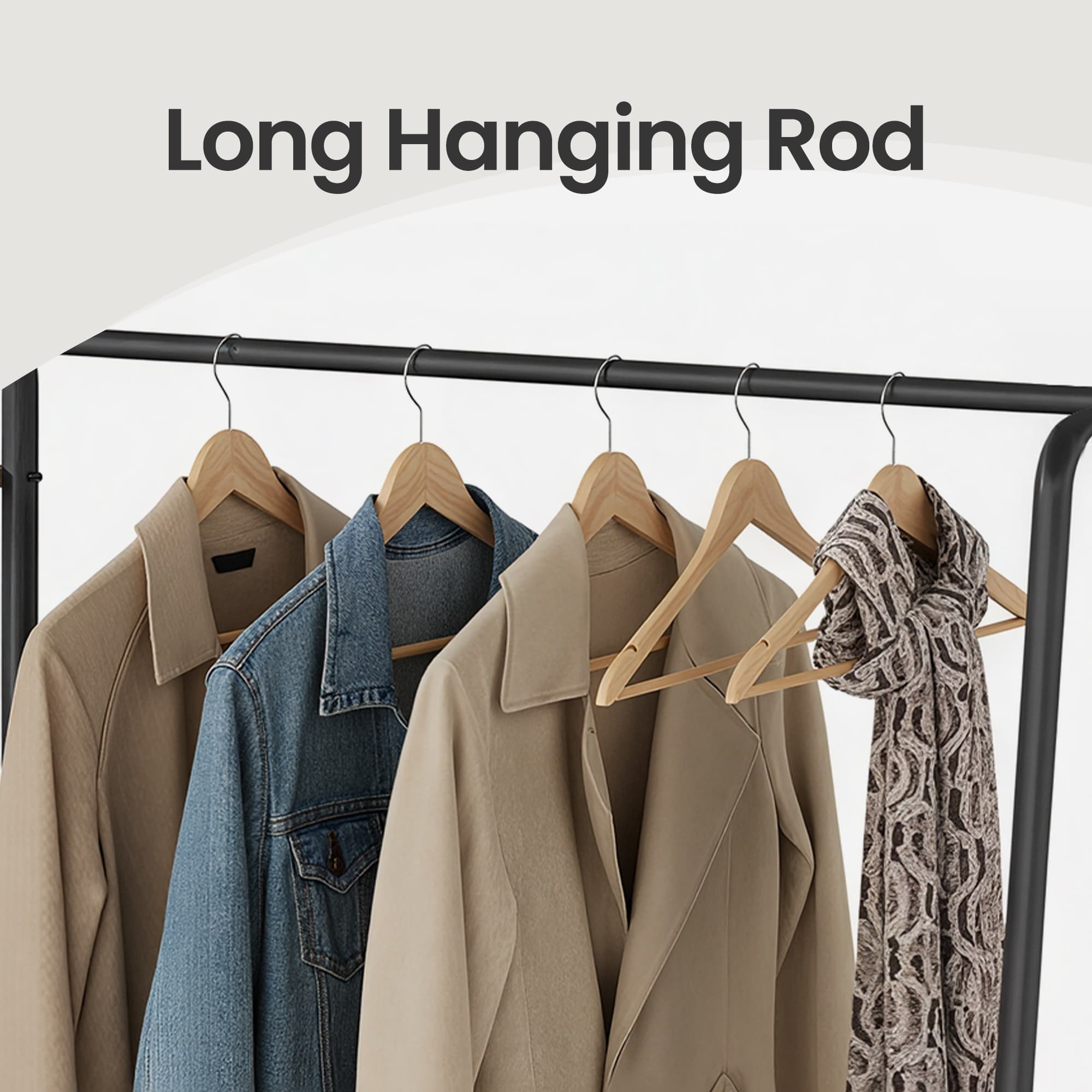 Garment Rack – Metal and Wood – Brown and Black – 5-Tier Shelves and 6 Hooks