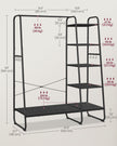 Clothes Rack – Metal – Ebony Black and Matte Black – 5-Tier Storage with Shoe Shelf and 6 Side Hooks