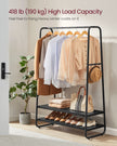Clothes Rail – Steel – Ebony Black and Matte Black – Heavy-Duty with 2 Shelves and 6 S-Hooks
