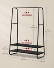 Clothes Rail – Steel – Ebony Black and Matte Black – Heavy-Duty with 2 Shelves and 6 S-Hooks