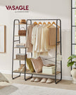 Clothes Rack – Metal and Wood – Turquoise and Brown – 5-Tier with Shoe Shelf and 6 Side Hooks
