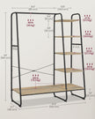 Clothes Rack – Metal and Wood – Turquoise and Brown – 5-Tier with Shoe Shelf and 6 Side Hooks