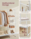 Clothes Rack – Metal and Wood – Cloud White and Matte White – 5-Tier with Shoe Shelf and 6 Side Hooks