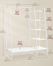 Clothes Rack – Metal and Wood – Cloud White and Matte White – 5-Tier with Shoe Shelf and 6 Side Hooks