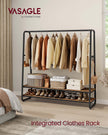 Clothes Rail – Steel – Rustic Brown and Black – Heavy-Duty with 2 Shelves and 6 S-Hooks
