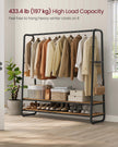 Clothes Rail – Steel – Rustic Brown and Black – Heavy-Duty with 2 Shelves and 6 S-Hooks