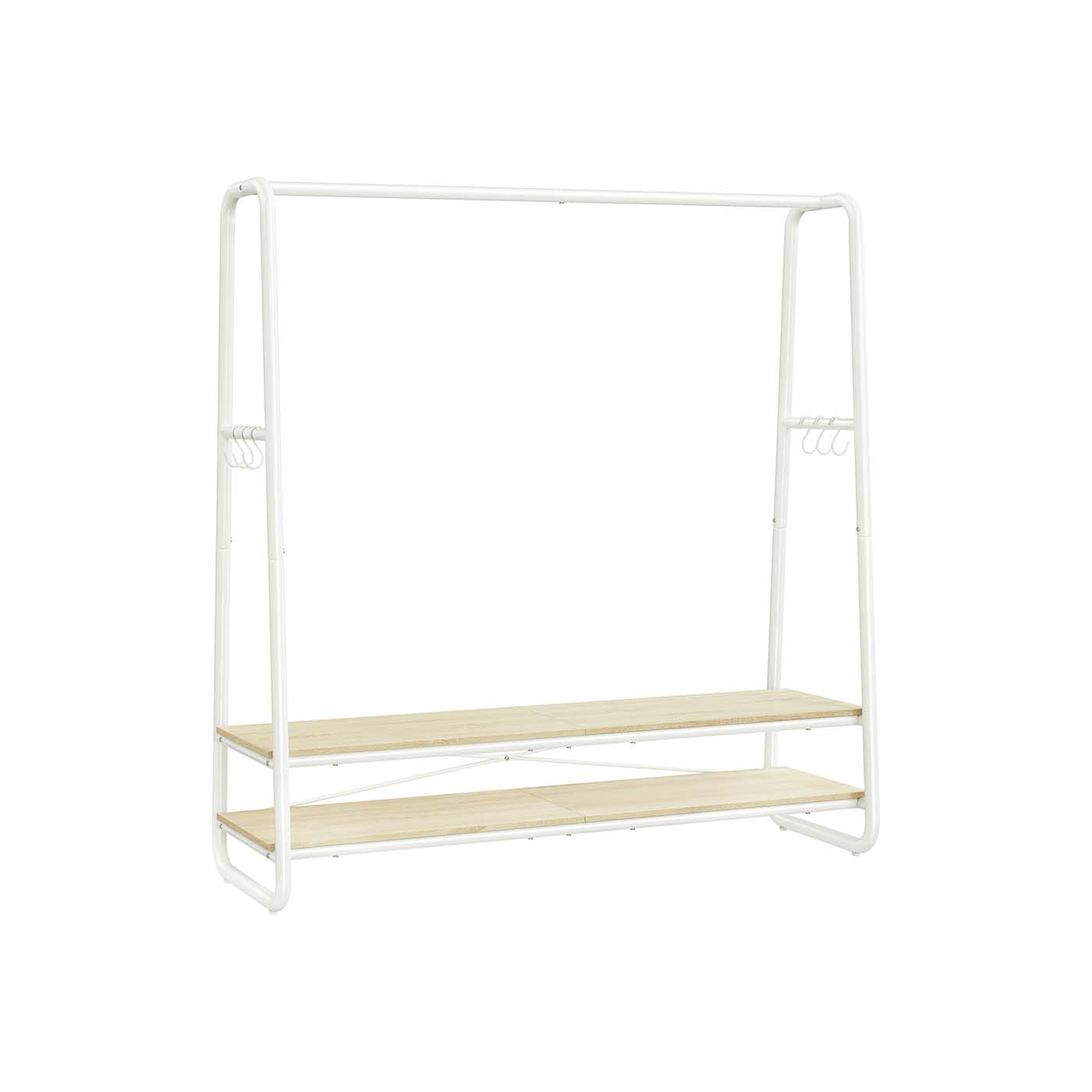 Clothes Rail – Steel – Rustic Brown and Black – Heavy-Duty with 2 Shelves and 6 S-Hooks