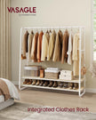 Clothes Rail – Steel – Rustic Brown and Black – Heavy-Duty with 2 Shelves and 6 S-Hooks