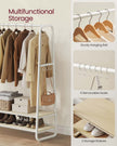 Clothes Rail – Steel – Rustic Brown and Black – Heavy-Duty with 2 Shelves and 6 S-Hooks