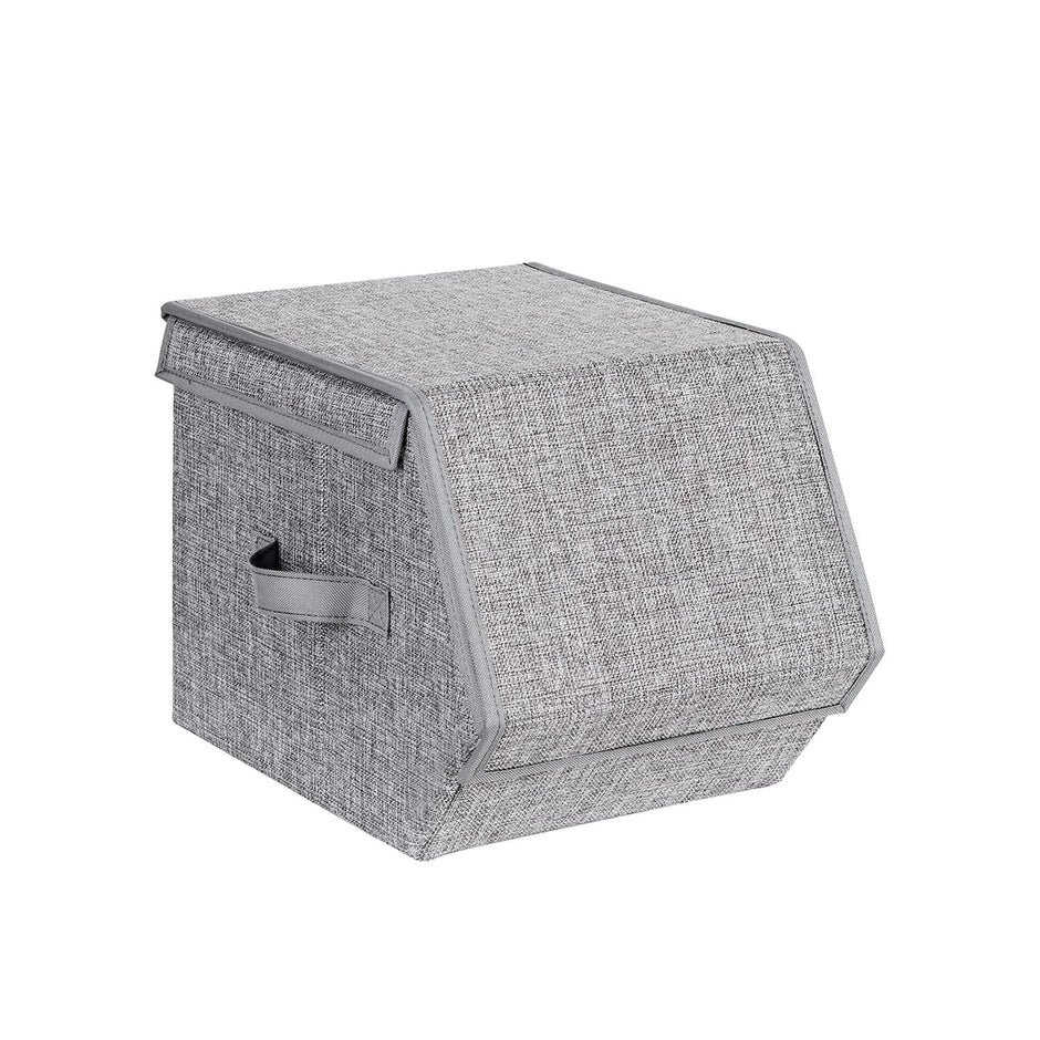 Stackable Storage Boxes – Metal Frame – Grey – Set of 3 with Lid and Magnetic Closure