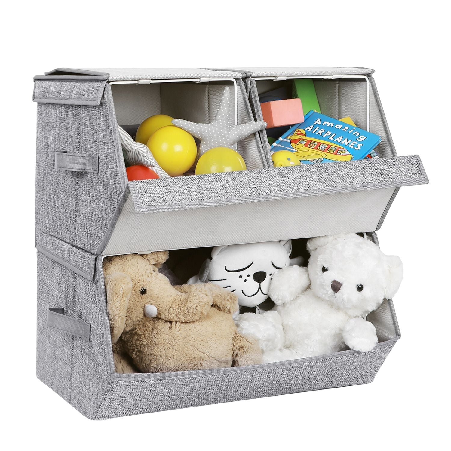 Stackable Storage Boxes – Metal Frame – Grey – Set of 3 with Lid and Magnetic Closure