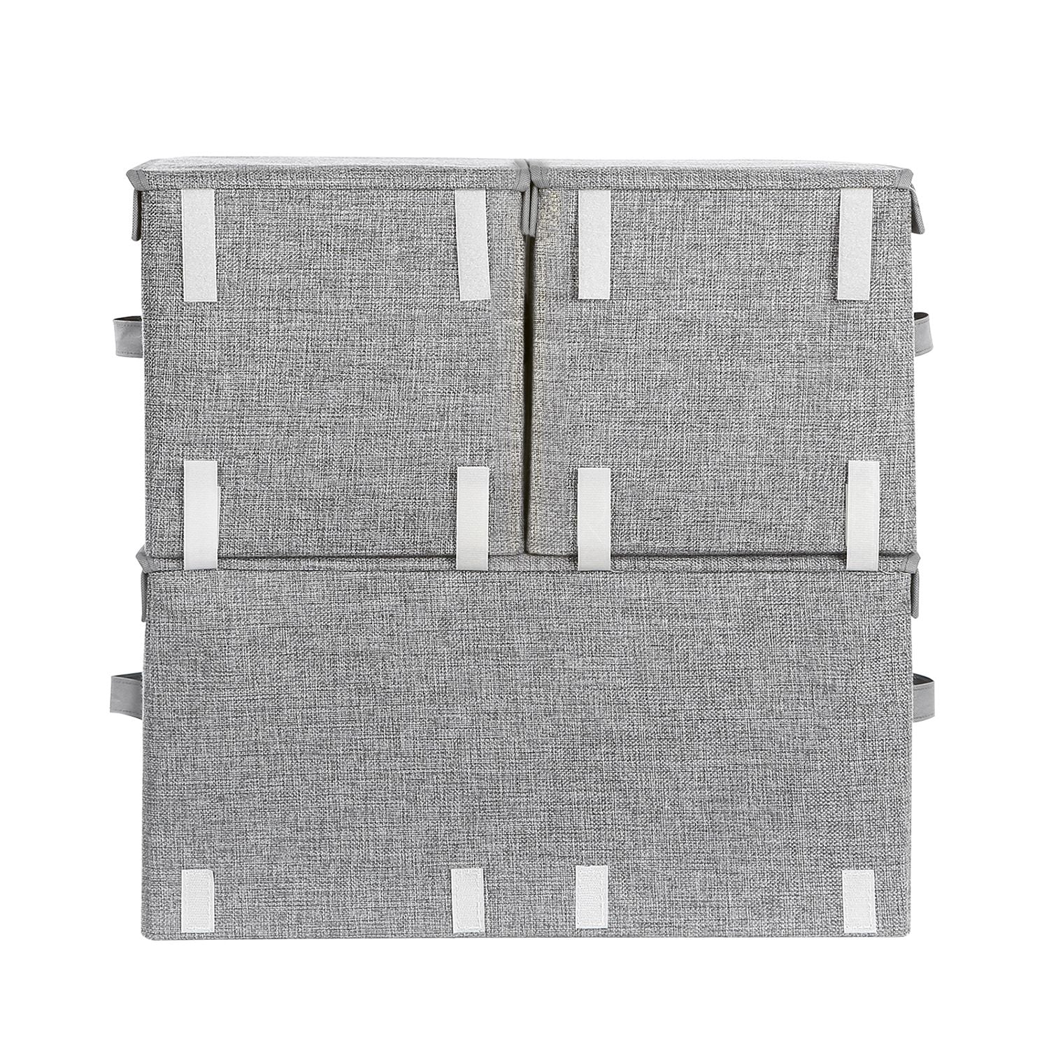 Stackable Storage Boxes – Metal Frame – Grey – Set of 3 with Lid and Magnetic Closure
