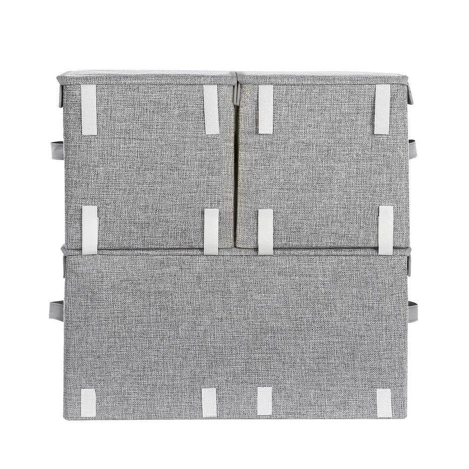Stackable Storage Boxes – Metal Frame – Grey – Set of 3 with Lid and Magnetic Closure