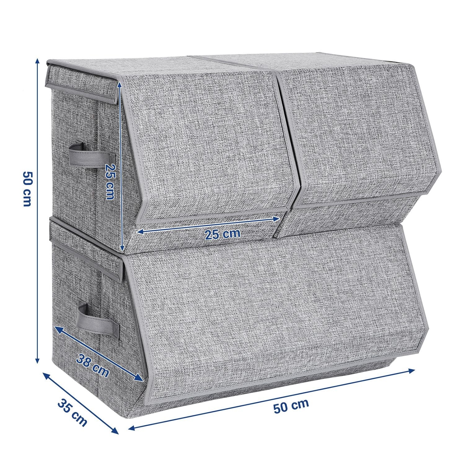 Stackable Storage Boxes – Metal Frame – Grey – Set of 3 with Lid and Magnetic Closure