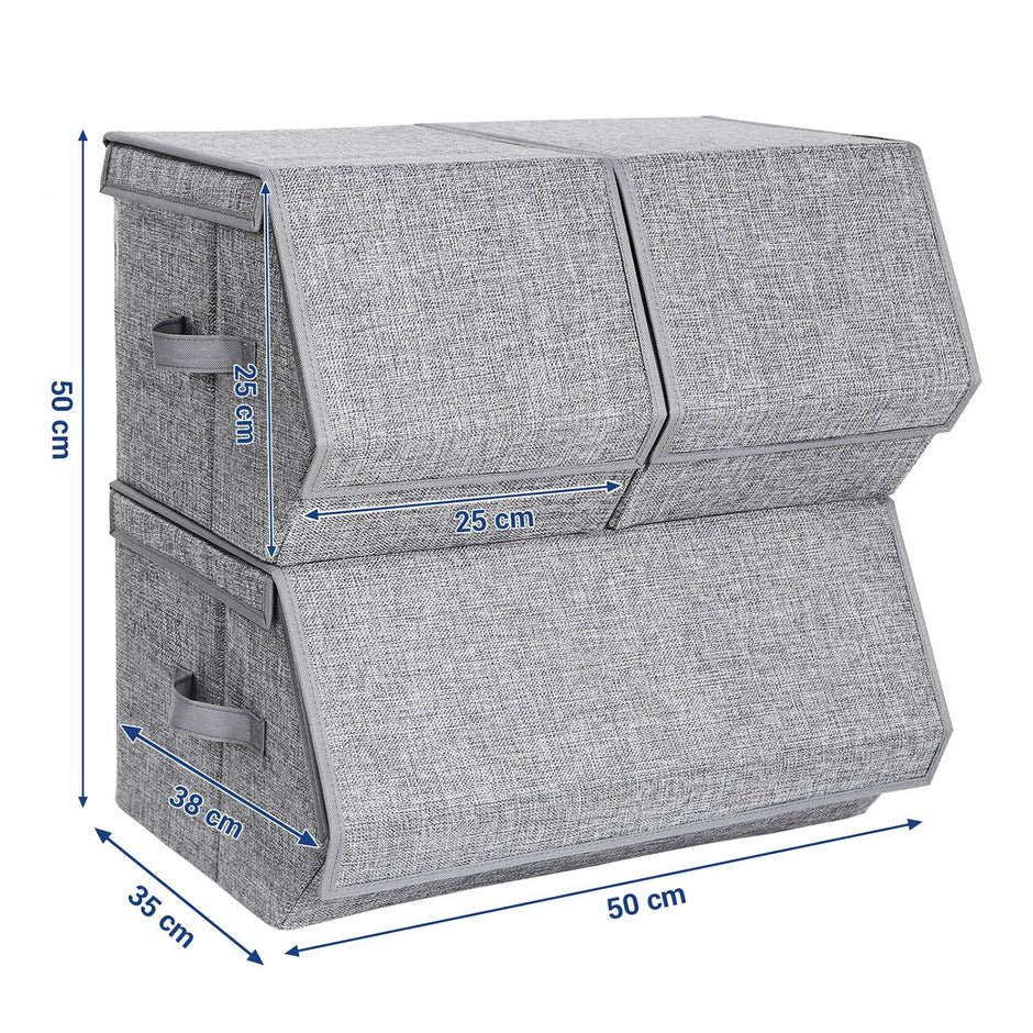 Stackable Storage Boxes – Metal Frame – Grey – Set of 3 with Lid and Magnetic Closure