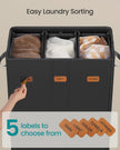 Laundry Basket – Fabric – Ink Black – Three Compartments with Washable Liner and Labels