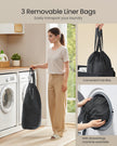 Laundry Basket – Fabric – Ink Black – Three Compartments with Washable Liner and Labels