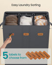 Laundry Basket – Fabric – Ink Black – Three Compartments with Washable Liner and Labels