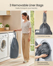 Laundry Basket – Fabric – Ink Black – Three Compartments with Washable Liner and Labels