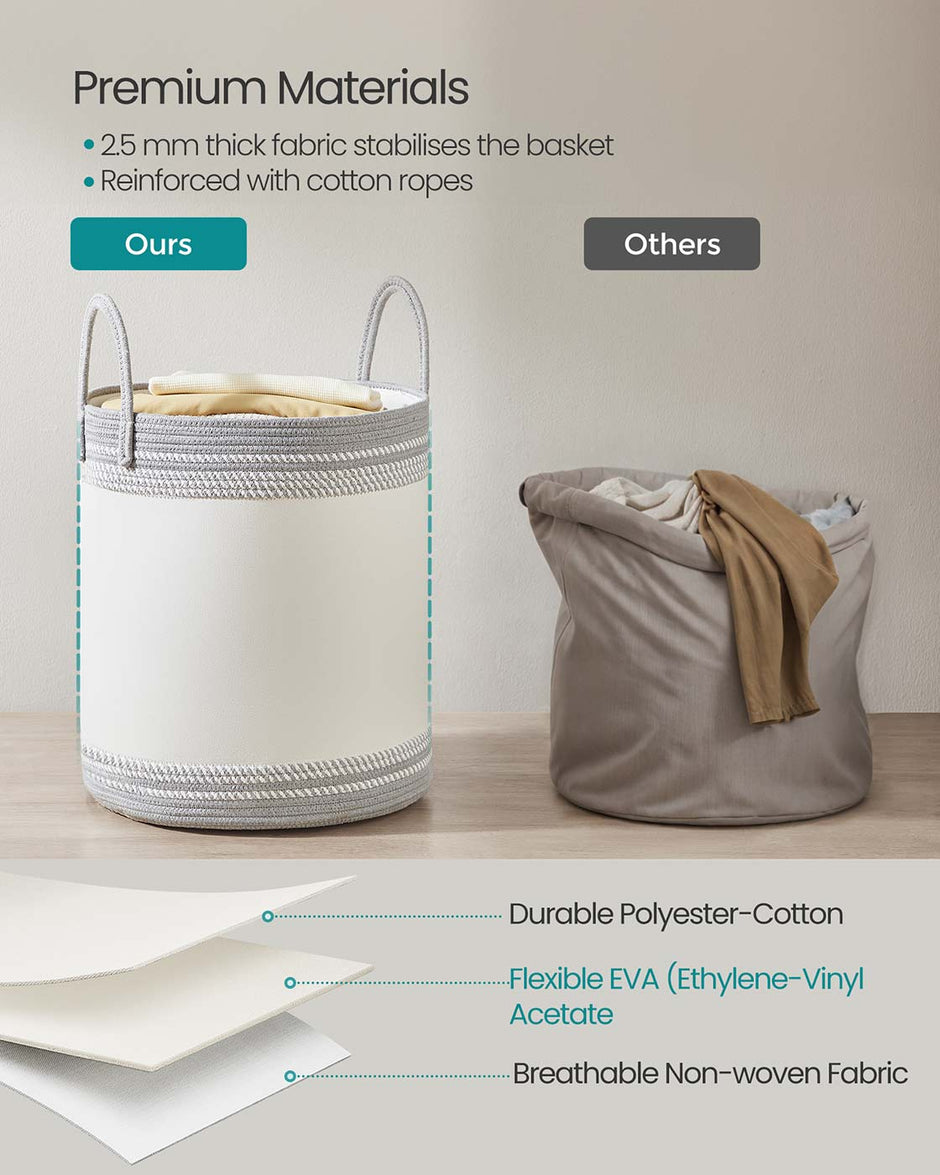 Laundry Hamper – Fabric – Dove Grey – 60 L with Lid and Handles