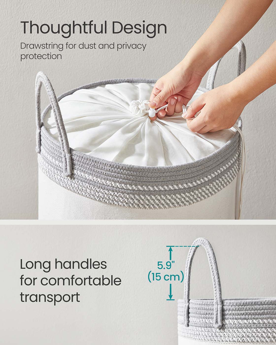 Laundry Hamper – Fabric – Dove Grey – 60 L with Lid and Handles