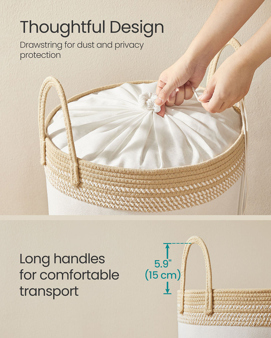 Laundry Hamper – Fabric – Camel Brown – 60 L with Lid and Drawstring Closure