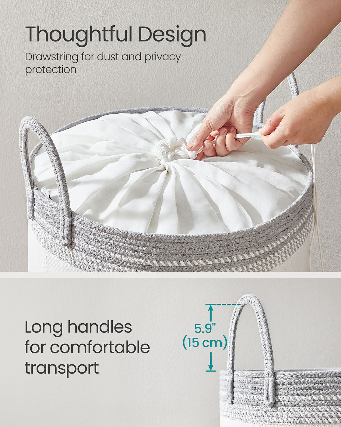 Laundry Hamper – Fabric – Dove Grey – 90 L with Lid and Drawstring