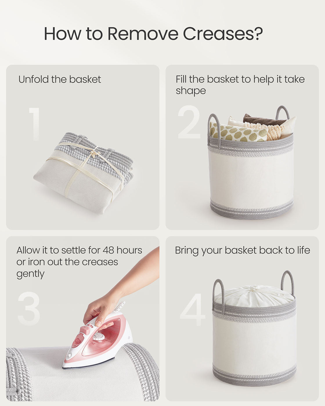 Laundry Hamper – Fabric – Dove Grey – 90 L with Lid and Drawstring