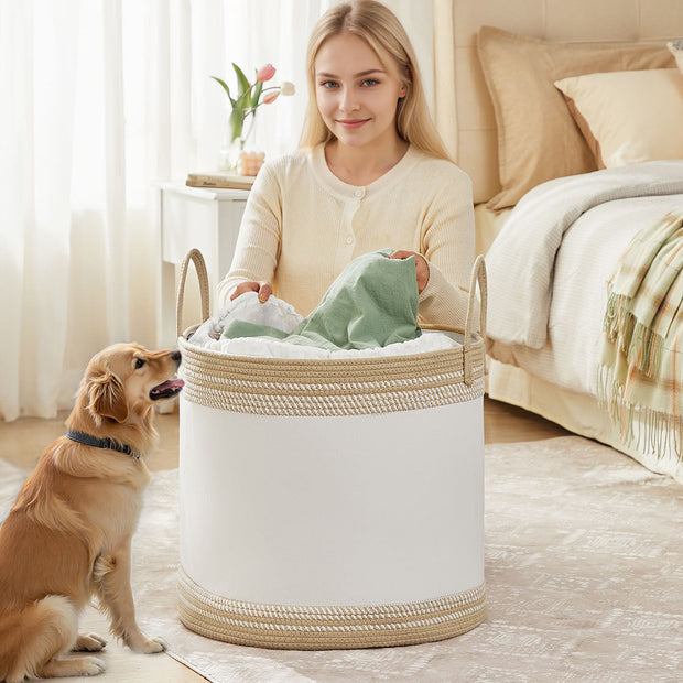 Laundry Hamper – Fabric – Camel Brown – 90 L with Lid and Drawstring Closure