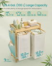 Laundry Basket – Fabric – Cream White – Double Compartment with Shelf and Side Pockets, 100L Capacity