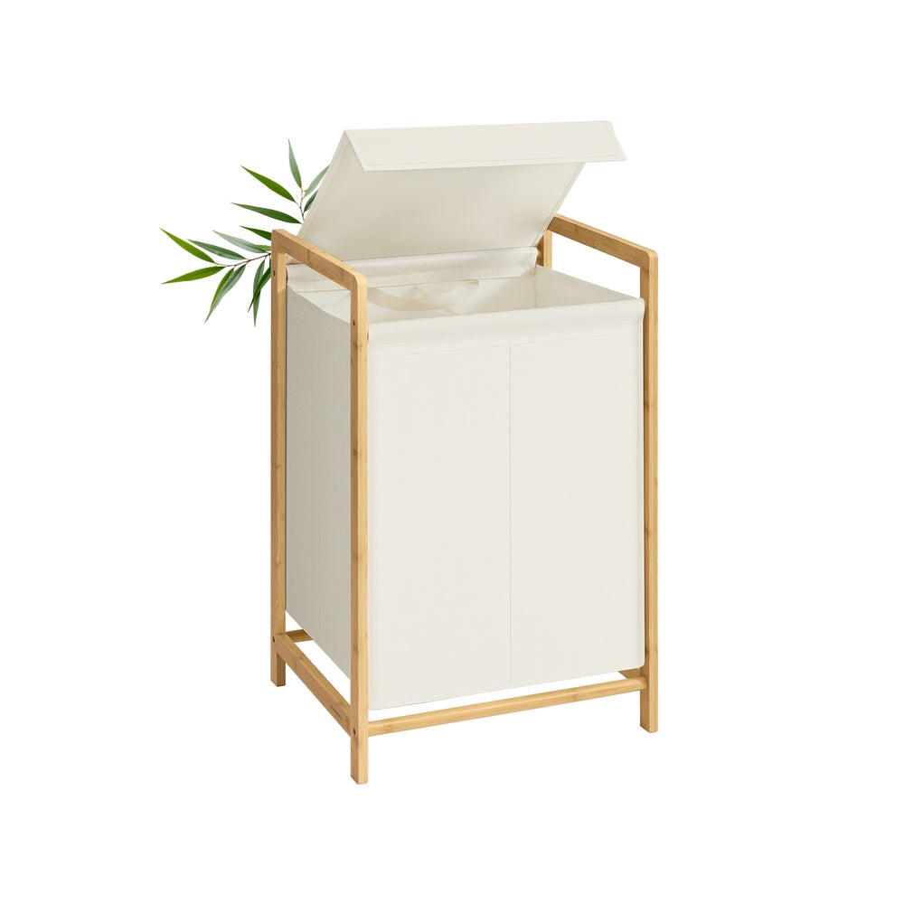 2-Compartment Laundry Basket - 100L - Bamboo Frame - Reinforced Lid - Removable Bag