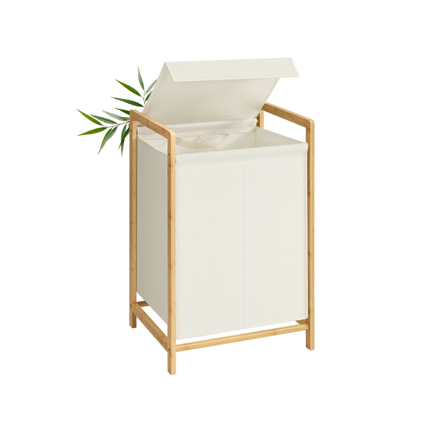 2-Compartment Laundry Basket - 100L - Bamboo Frame - Reinforced Lid - Removable Bag
