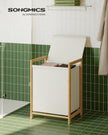 2-Compartment Laundry Basket - 100L - Bamboo Frame - Reinforced Lid - Removable Bag