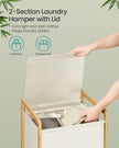 2-Compartment Laundry Basket - 100L - Bamboo Frame - Reinforced Lid - Removable Bag