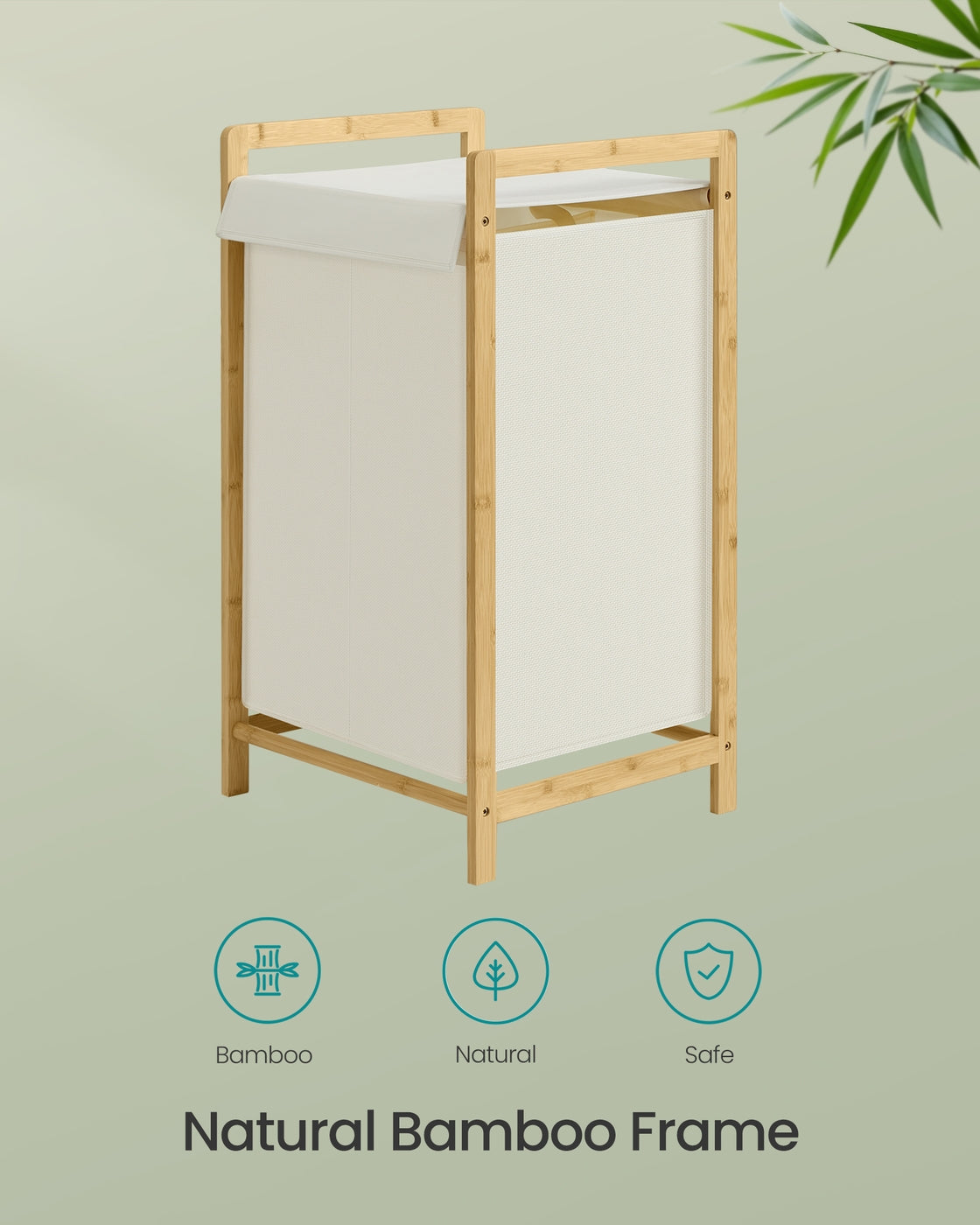 2-Compartment Laundry Basket - 100L - Bamboo Frame - Reinforced Lid - Removable Bag