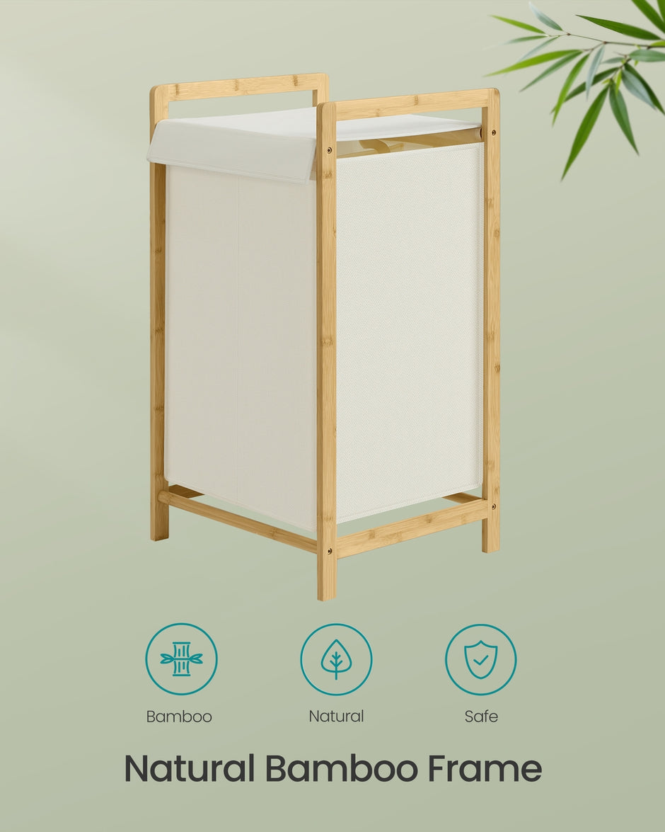 2-Compartment Laundry Basket - 100L - Bamboo Frame - Reinforced Lid - Removable Bag