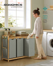 Laundry Basket – Fabric – Dove Grey – 3-Compartment with Shelf & Pockets, 150L Capacity