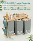 Laundry Basket – Fabric – Dove Grey – 3-Compartment with Shelf & Pockets, 150L Capacity