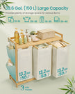 3-Compartment Laundry Hamper – Fabric – Cream White – 150L Capacity with Shelf and Side Pockets