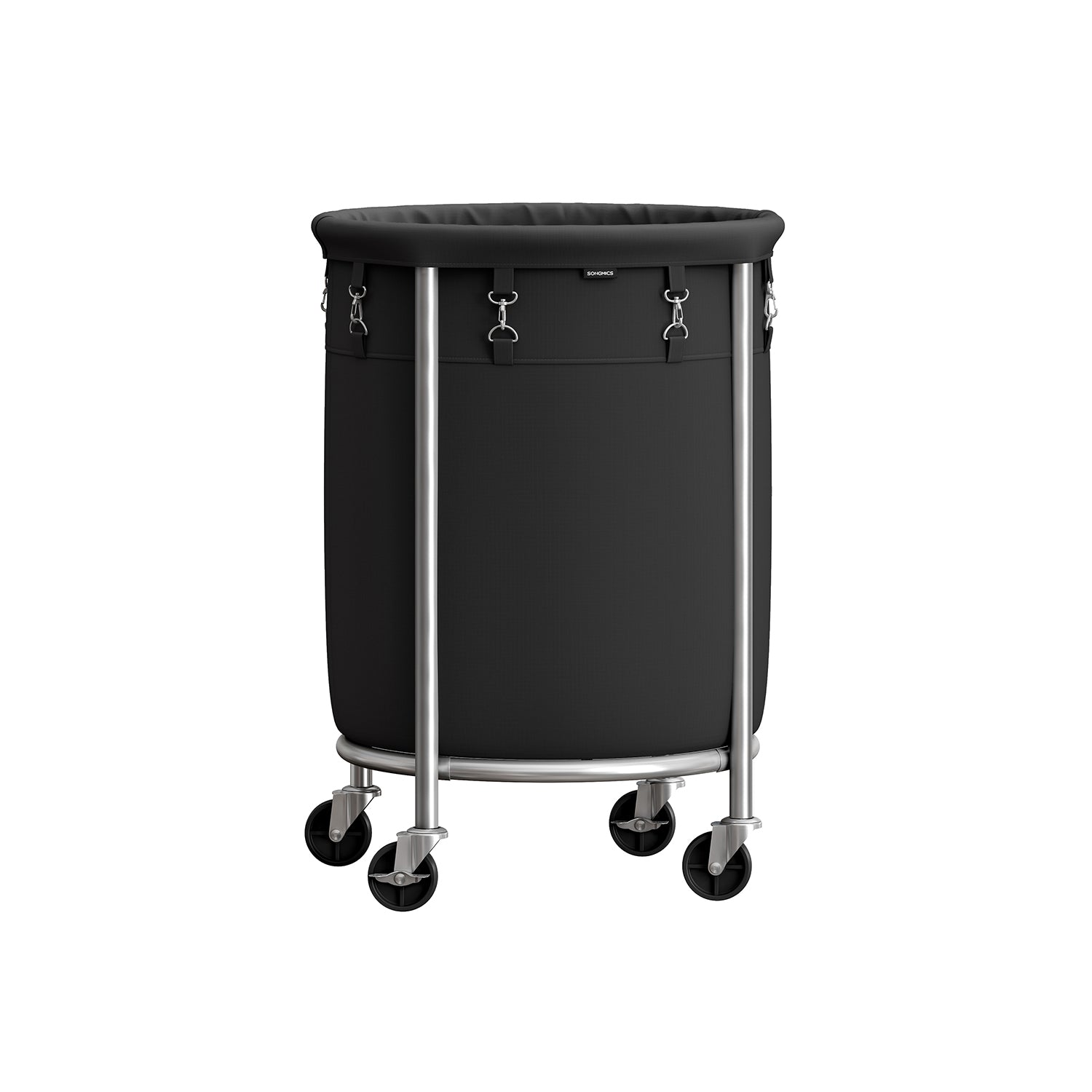 Round Laundry Hamper – Steel Frame – Grey – Removable Bag with Wheels