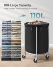 Round Laundry Hamper – Steel Frame – Grey – Removable Bag with Wheels