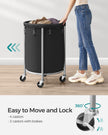 Round Laundry Hamper – Steel Frame – Grey – Removable Bag with Wheels